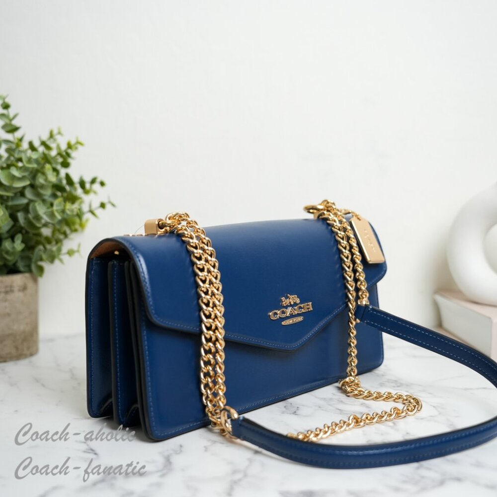Coach CBI98 Klare Envelope Crossbody Bag Shiny Refined Calf Leather Deep Blue - Picture 10 of 16